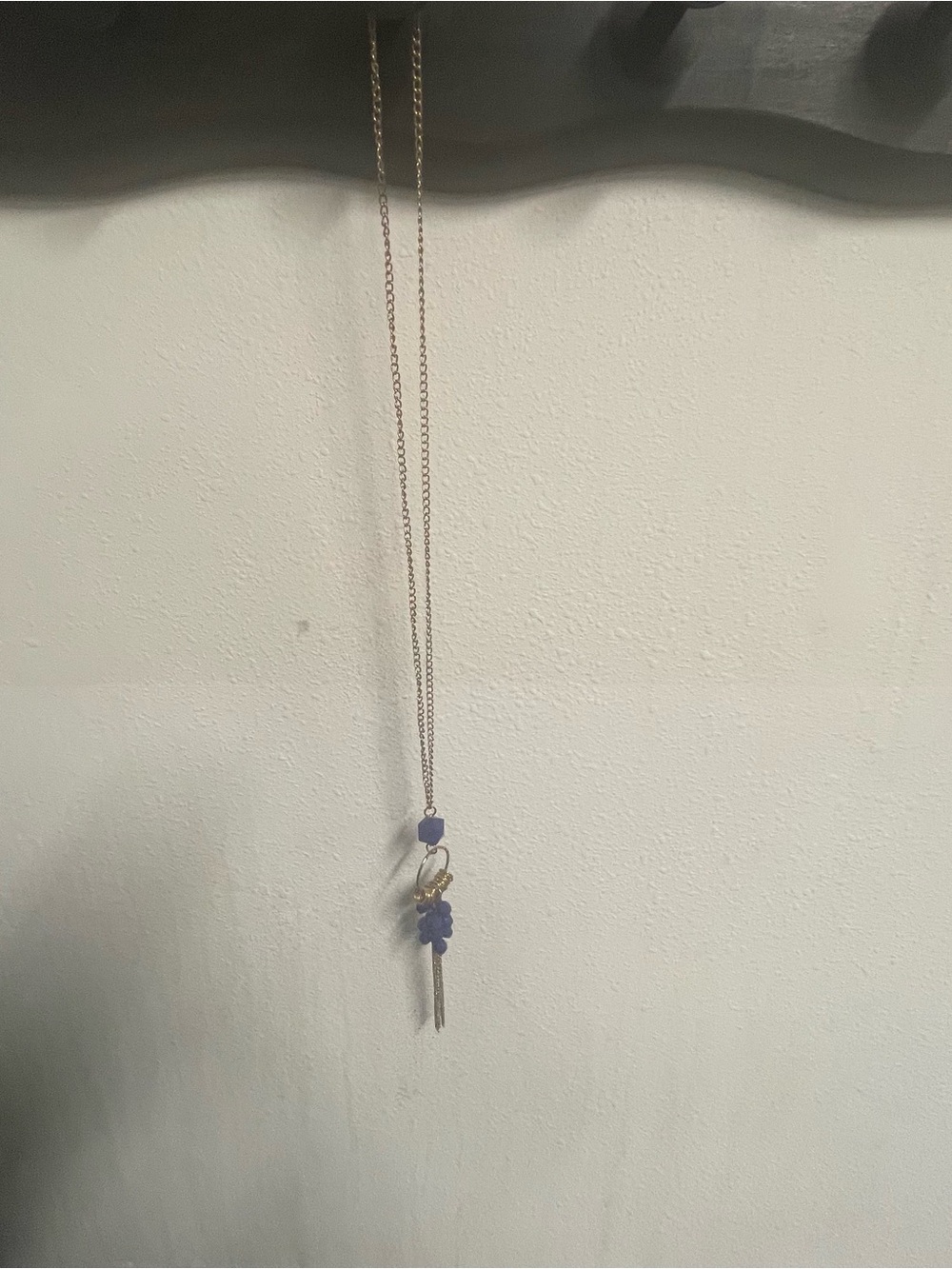 Long Delicate Gold Chain Necklace with Purple Bead Pendant - Women Jewelry